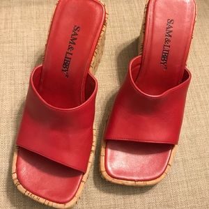 Sam & Libby Red Wedge Shoe. Cork heel.